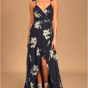 Lulus All Mine Navy Blue Floral High-Low Wrap XS wedding guest beach formal